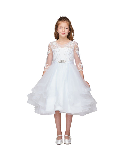 Girls Multi Color Lace Rhinestone Brooch Satin Ribbon Flower Girl Dress 2-16 - SophiasStyle.com